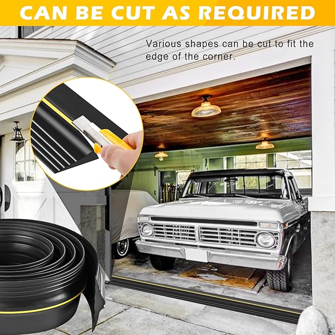 20Ft Universal Garage Door Bottom Threshold Seal Strip with 20oz Glue Gel, Weatherproof Rubber DIY Weather Stripping Replacement - Black