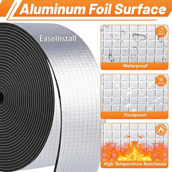 Pipe Insulation Wrap Foam Tube Self Adhesive Heat Tape for Water Pipes, Peel and Stick Outdoor Foam and Foil Water Pipe Insulation Wrap for Winter