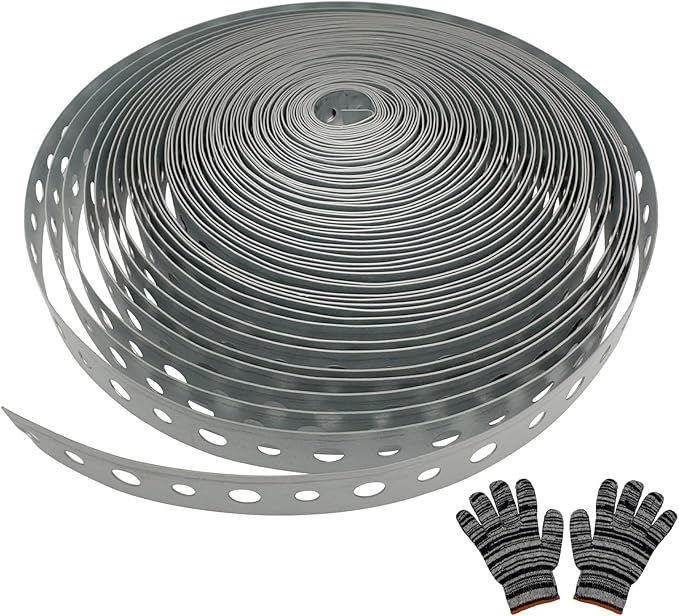 Metal Pipe Strap 3/4-Inch x 50-Feet 24-Gauge for Pipe Support Galvanized Pipe Hanger Strap Metal Strapping with Hole Flexible Trimming