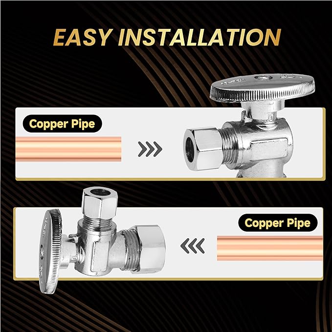 100-Pack Foskan Compression Angle Stop Valve,1/4 Turn Shut Off Valve 1/2" NOM (5/8" OD) x 3/8" OD,Chrome Plated Brass