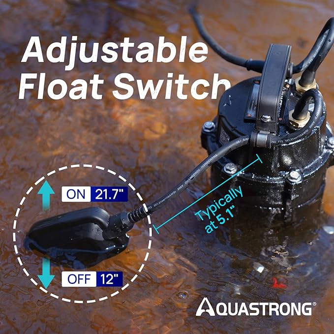 Aquastrong 1 HP Sewage Grinder Pump, 220V 4200 GPH Sewage Pump 2 inch Discharge with Auto Float Switch for Basement Sump Basin and Sewage Well
