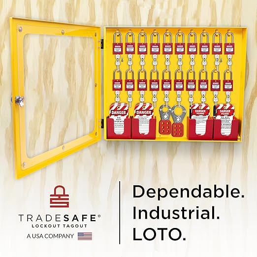TRADESAFE Lockout Tagout Station with 20 Loto Locks Keyed Alike Unlimited, 6 Lockout Hasps, 60 Lock Out Tags, Lock Out Tag Out Kit Station, Lock Out Kit Cabinet 22-1/2 x 18 x 3 inches