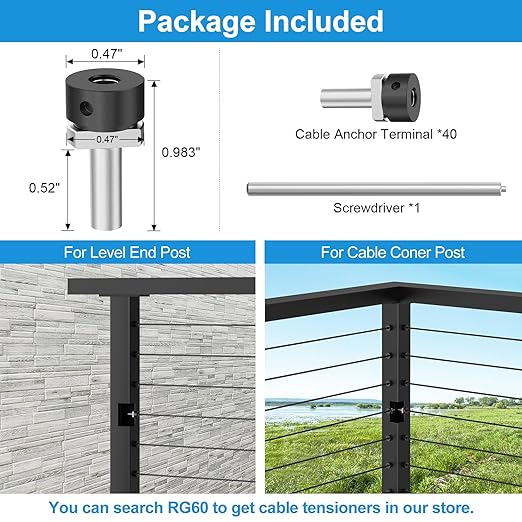 40 Pack 1/8" Cable Railing Corner Post Kit, 316 Stainless Steel Cable Railing Anchor Terminal for Metal Post, Invisible Wire Railing Kits, Black Cable End Fittings for Deck Railing, RG03
