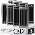 Floor Register 4x10 Vent Cover – 8 Pack – Heavy-Duty Steel, Rustproof & Walkable Grates, Drop-in Install, Adjustable Air Supply Switch - Decorative Straight Line Design, Brushed Nickel