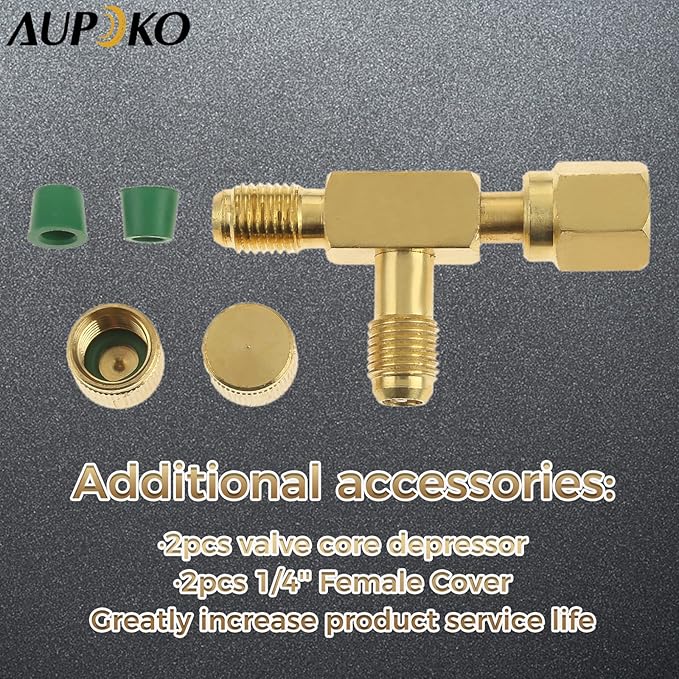Aupoko Quick Coupler Access Tee, 1/4'' Valves Core Tee Adapter with Swivel Connector, Fits for Gauge Deep Vacuum Pump Manifold