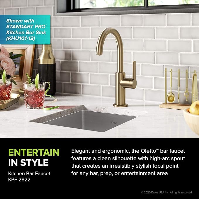Kraus Oletto Single Handle Kitchen Bar Faucet in Spot Free Antique Champagne Bronze, Kitchen Sink Faucets, KPF-2822SFACB
