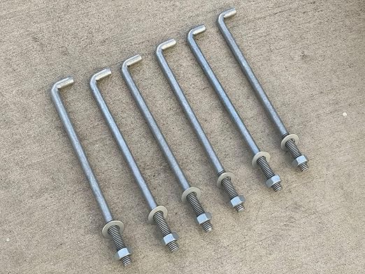 Sandbaggy 1/2" X 10" Threaded Concrete Anchor L-Bolts (Nuts & Washers Included) - Hot Dipped Galvanized - Sill Plate, Base Plate, Masonry, Wood, Cement Anchors, J Bolt (150, 1/2" x 10")