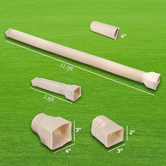 11.5ft Long Gutter Downspout Extensions Flexible, Drain Downspout Extender, Down Spout Drain Extender, Gutter Connector Rainwater Drainage, Extendable from 2.6ft to 11.5ft(Limestone)