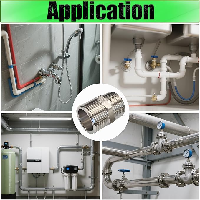 1/2" Male to Male NPT Hex Nipple Pipe Fittings, 304 Stainless Steel 1/2 inch MNPT Threaded Pipe Adapter Equal Straight Nipples Connector Fitting, 2pcs