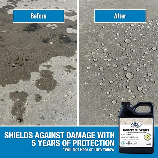 Rainguard Water Sealers Concrete Sealer, Penetrating Protection Against Water and Salt Damage, for All Concrete Surfaces, Silane/Siloxane Waterproofer, Natural Finish, Makes 2 Gallons