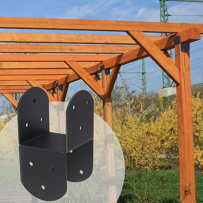 4 Pcs 4"x 4" Deck Post Caps Tie Brackets ,Ineer Size(3.6"x 3.6") 14 Gauge Post Base Steel Post Anchor Connector Support Fence Post Brackets for Posts to Wood