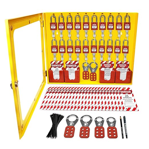 TRADESAFE Lockout Tagout Station with 20 Loto Locks Keyed Alike Unlimited, 6 Lockout Hasps, 60 Lock Out Tags, Lock Out Tag Out Kit Station, Lock Out Kit Cabinet 22-1/2 x 18 x 3 inches