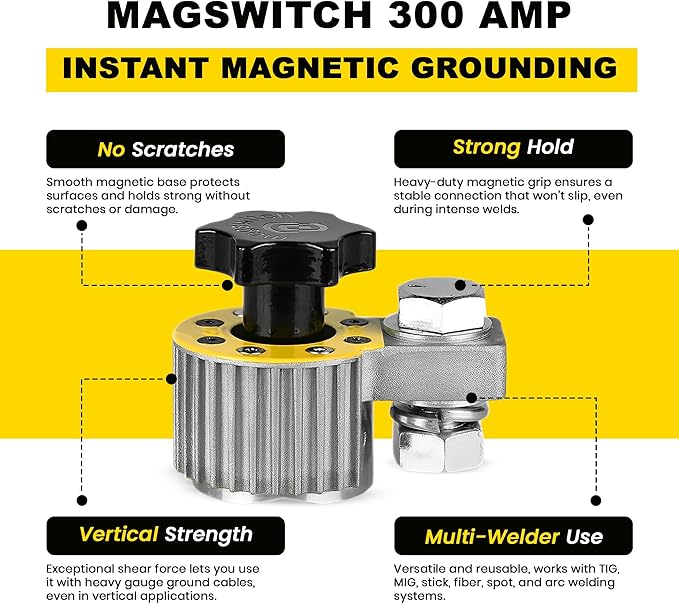 Magswitch 300 Amp Magnetic Welding Ground Base Clamp Holder for Welding Kit, Tools, Supplies and Accessories, Magnet Switch with On/Off Grounding Capabilities, (8100746)