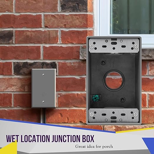 ENERLITES Weatherproof Outlet Box with Three 3/4-in Threaded Outlets, Outdoor Electrical Box, 3 Holes 0.75” Each, 1-Gang, 4.57” Height x 2.83” Length x 2.05” Depth, EN1375