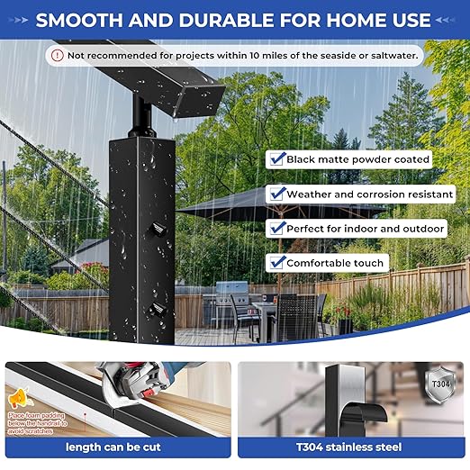 3Pack 6'6" T304 Stainless Steel Handrails Black with Extension Connectors End Cap Kits for Cable Railing System Posts Kit, Cuttable Rectangular Handrails Flat Top Rail - 2.36" W x 1.18" H