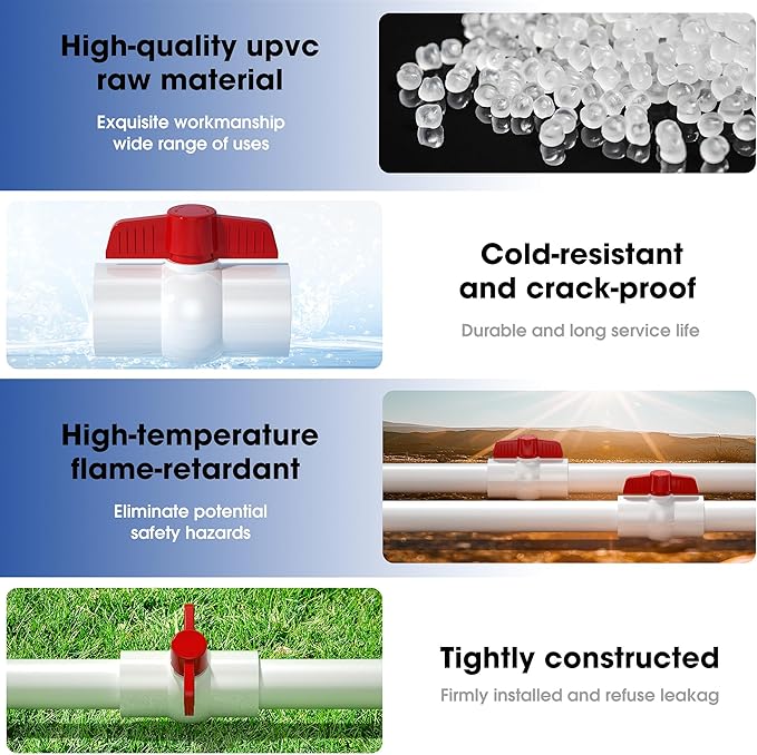 2 Pack 2'' PVC Ball Valves,Red T Handle Shut-Off Valve Socket,SCH40 PVC Water Pipe Valves,Slip Water Pipe Valve for Water Project, Swimming Pool,Sewage Pump, Outdoor Plumbing & Irrigation System