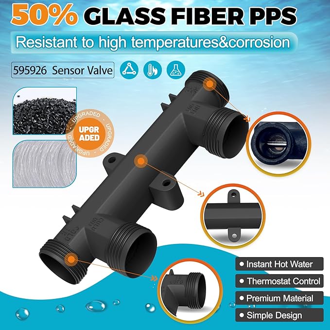 WP596816 Sensor Valve Kit Fit for watts premier 500800&500805 & grundfos up comfort Instant Hot Water Recirculating Pump System, Include Two 12" Supply Lines & Two 1/2" x 3/8" Reduced Fittings