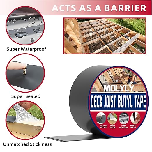 Butyl Sealant Tape 2" x 50', 24 Rolls Flashing Joist Tape for Decking, Butyl Tape for Deck Joists, Waterproof and Anti-Corrosion for Extend Decking Joist Tape 2 inch