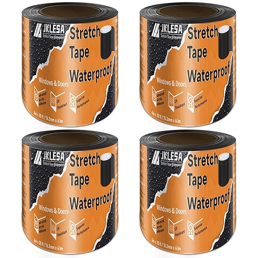 Stretch Tape for Windows & Doors, 6" x 20' Roll UV Resistant Flashing Tape Waterproof, Self-Adhesive Flashing Tape for Windows, Weather Window Tape with Advanced Acrylic Adhesive, Black (4, 6" x 20')
