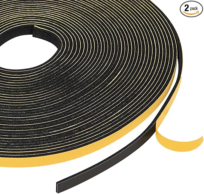 Yotache Weather Stripping (.25) 1/4 Inch Wide X 1/16 Inch Thick (New Adhesive Craft), Thin Foam Seal Gasket Tape for Window, Dashboard, Sliding Door Jamb, 65 Ft Length (2 Strips of 33 Ft Each)