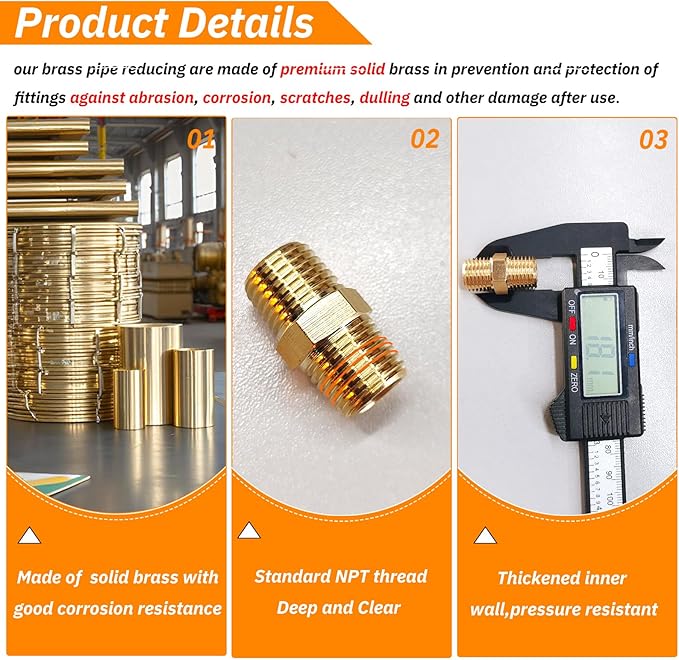 2PCS Hex Brass Nipple 1/2" NPT Male X 1/2" NPT Male Pipe Fitting 1/2 inch Brass Pipe Nipples Male Pipes Adapter Fittings Heavy Equal Nipples Connectors