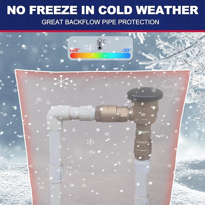 Backflow Preventer Cover Insulated (5˚F) with 7 Layers Fabric - 24" W x 30" H with Aluminum Foil Backflow Cover for Winter Pipe Freeze Protection - Sprinkler Covers for Outside, Grey