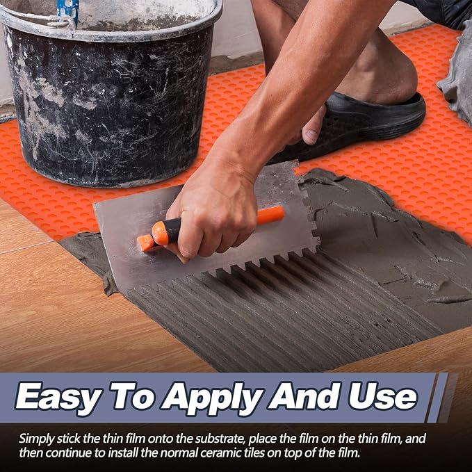 215 Sqft Uncoupling Membrane for Tile 1/8''(3mm) Thick Waterproofing Membrane Crack Prevention Anti Fracture Flooring Underlayment for Bathroom Shower Kitchen Basement(Orange)