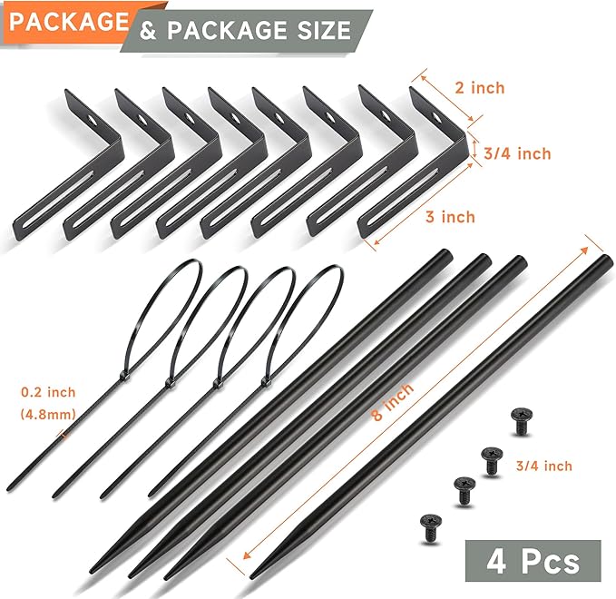 Black Rainwater Downspout Bracket with Strap, Adjustable Heavy-Duty Galvanized Iron Downspout Bracket, Rust-Proof Anchor for Pipe Support, for Lawn,Yard & Industrial Use(4 Pcs, A Sytle-20cm)