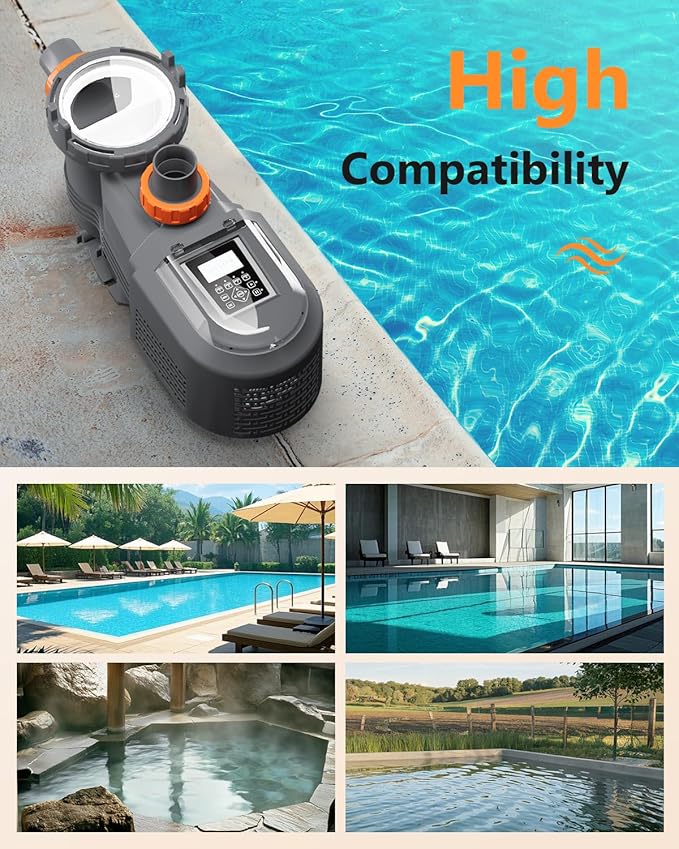 3HP Variable Speed Pool Pump In/Above Ground Swimming Pool Pump, 11359 GPH High Flow, 220-240V 60Hz, Self Priming Pool Pumps with Filter Basket