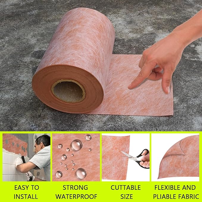 Waterproof Membrane for Shower 9.8inch x 98.3Ft (80.7Sq Ft) 23.6mils Thick Tile Shower Waterproofing Membrane Roll Underlayment Waterproof Wall Panels for Showers Bathroom Sauna Walls and Wet Areas