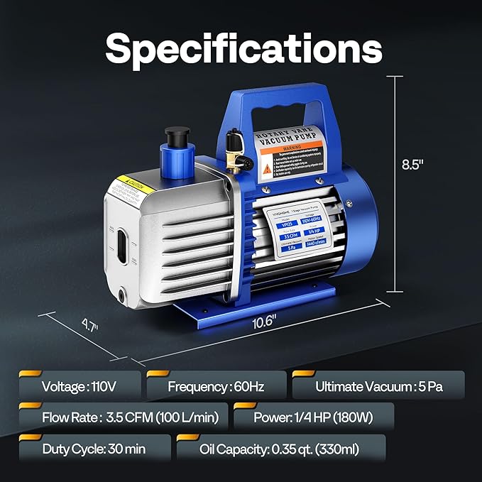 VIVOHOME 110V 1/4 HP 3.5 CFM Single Stage Rotary Vane Air Vacuum Pump with Oil Bottle