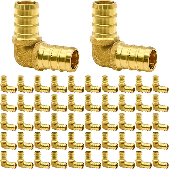 50 Pack 1/2" PEX Fittings, Brass Elbow Fittings, for PEX Tubing Pipe
