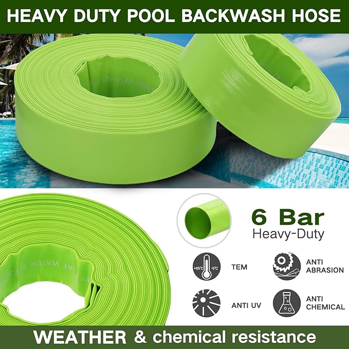 Eastrans 1-1/4'' x 25 FT Pool Backwash Hose with 2 Hose Clamps,Extra Heavy Duty Discharge Hose,Drain Hose for Swimming Pool,Super wear-resistant,weather blast,green