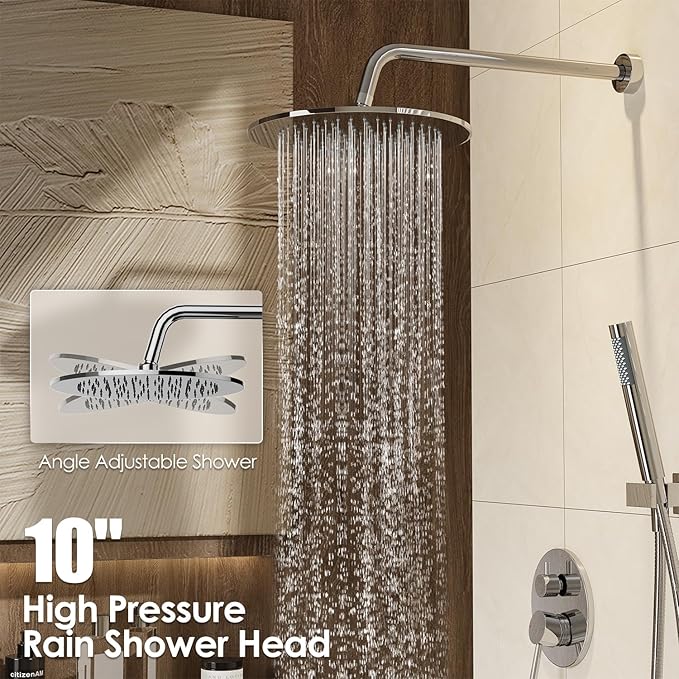 Gabrylly Shower System, Wall Mounted Shower Faucets Set with Shower Valve, High Pressure 10" Rain Shower head with Handheld Spray Combo, 2 Way Rainfall Shower Head Set, Chrome