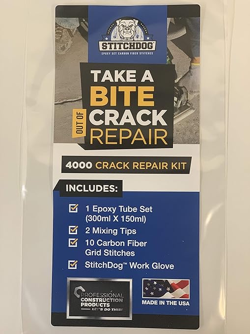 StitchDog DIY Concrete Crack Repair Kit 4000 for Flat Crack Repair, Epoxy and Carbon Fiber
