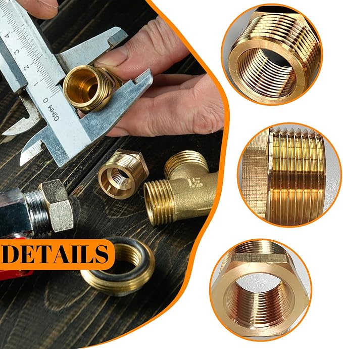 2 Pcs Brass Bushing 1" Male to 3/4" Female, 1" to 3/4" NPT Adapter Hex Brass Reducing Pipe Adapter Fitting Pipe Hose Tube Adapter Convert