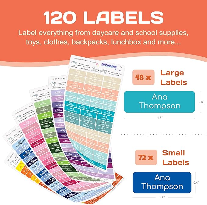 KYTRA Personalized Name Labels for Kids 120 Stickers for Daycare & School Supplies, Clothes, Toys, Lunchboxes and More - Waterproof, Laundry, Dishwasher & Microwave Safe, Made in USA (Fantasy)