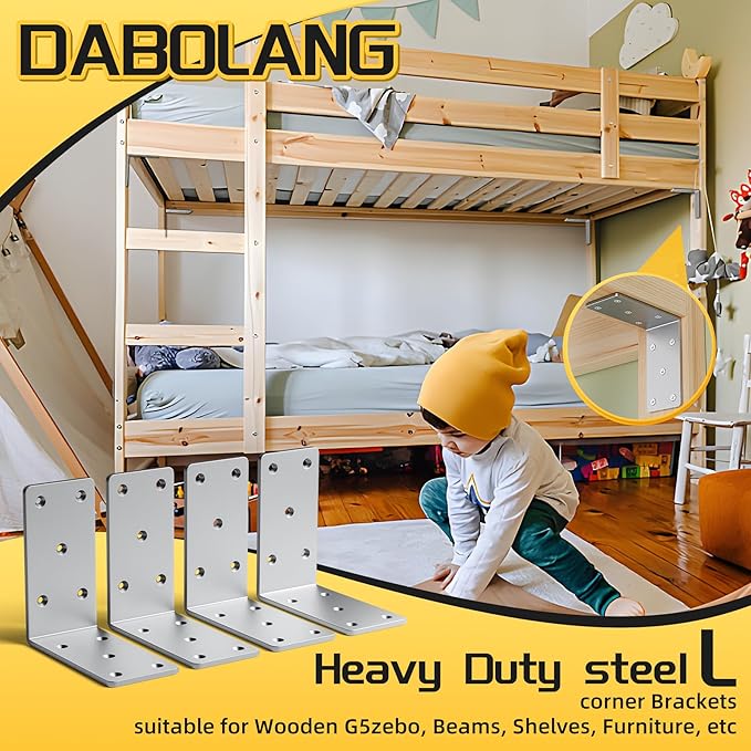 5" X 5"Heavy Duty Shelf Brackets,4PCS L Brackets for Wood,L-Shape Corner Bracket,90 Degree Angle Bracket,Galvanized Corner Brace for Wood Furniture, Bed Frames, Shelving & Timber Projects