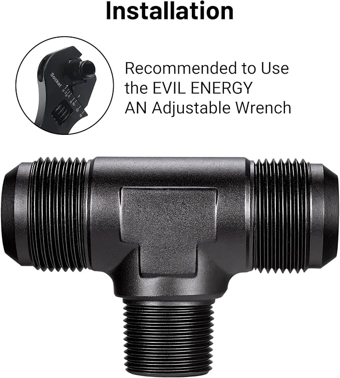EVIL ENERGY 16AN Tee Male Flare to 3/4 NPT on Side Branch T Fitting Adapter Aluminum Black