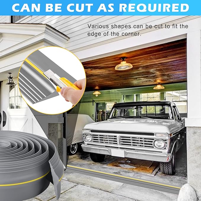 Papillon 16.5Ft Garage Door Bottom Seal Strip with 20oz Glue Gel, Universal Weatherproof Rubber Threshold for DIY Replacement (Gray)