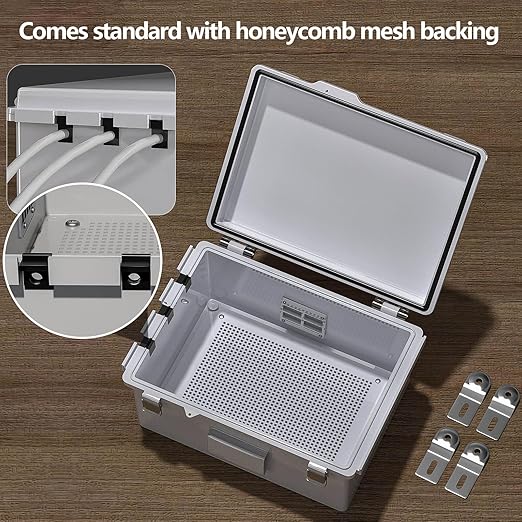 Electrical Junction Box, Ventilated Design, Cable Grommets, Indoor/Outdoor Use with Mounting Panel & Hinged Cover. Waterproof IP 65. (Grey Cover, 11.8"x7.9"x5.1")