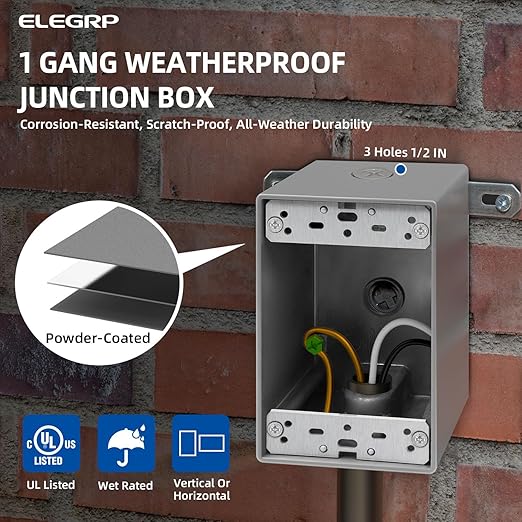 ELEGRP Outdoor GFCI Outlet with in Use Cover and Box Kit, 1 Gang, 20 Amp TRWR Self-Test GFI Receptacle, Extra Duty Metallic Electrical Outlet Box, Lockable in Use Cover, UL Listed, White, 2 Pack