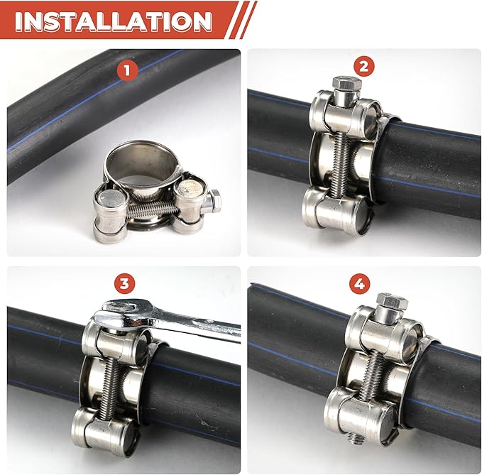 AKIHISA T-Bolt Hose Clamp,32-35mm OD Range 304 Stainless Steel Pipe Strap Clamp, Adjustable Heavy Duty Tube Clamp (4Pack, 1.26" to 1.38")