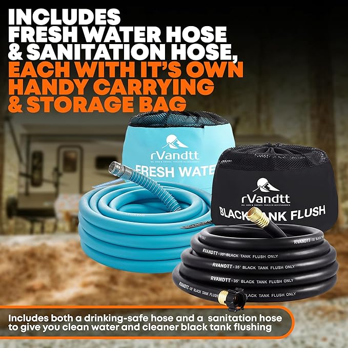 RV Fresh Water Kit w/Drinking & Santation Hose - RV Water Pressure Regulator, Filter, Hose Connectors, Leak Repair Kit, Carrying Case, 35' Drinking Water & Sanitation Hose
