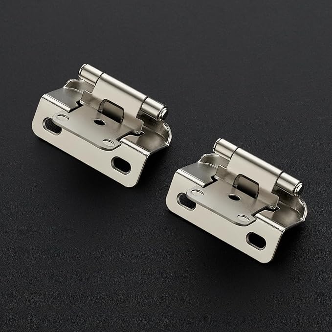 Ravinte 30 Pack 15 Pairs Semi-Overlay 1/2 inch Self-Closing Face Frame Cabinet Hinges Satin Nickel Half Wrap-Around Kitchen Cabinet Door Hinges Face Mount Cabinet Hardware