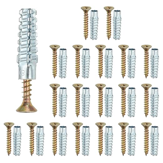PATIKIL 20 Pcs Drywall Hollow Wall Anchors with Screws 0.24 x 1.5, Steel Dry Wall Anchors Kit for Wooden Concrete Plaster Hinge Hole Repair, Silver (8 x 38mm)