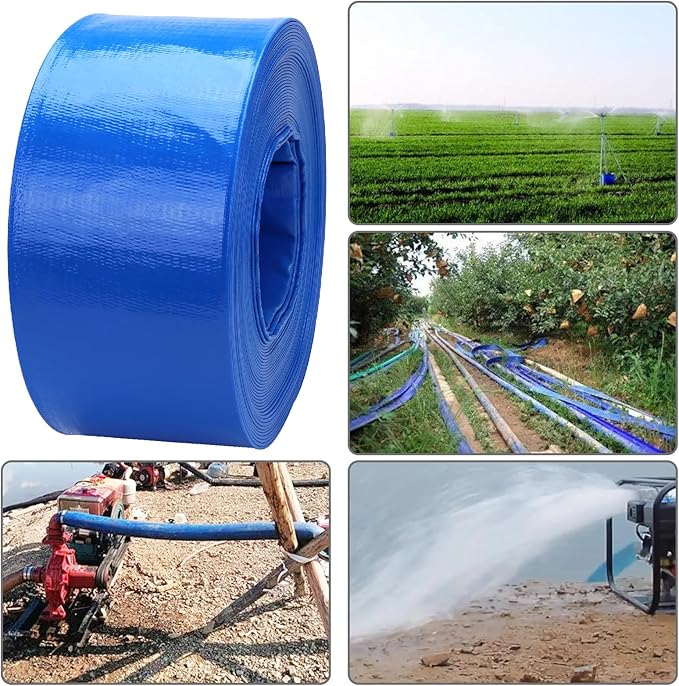 Lay-Flat Pool Backwash Hose - 4" x 100Ft Reinforced Heavy Duty PVC Discharge Hose Weather-Proof Vinyl Pool Drain Hose for Water Transfer with 2 clamps