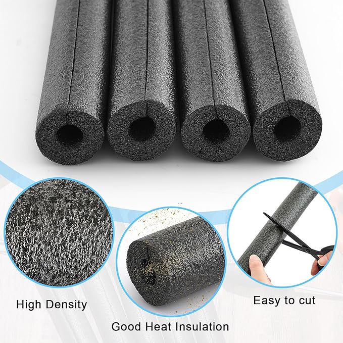 Amylove 3.3 Feet Foam Pipe Insulation Foam Tube Insulating Water Pipe Pool Swim Noodles Heat Preservation Pipes Covers for Tubing Outdoor Freeze Protection(6 Pcs,Black,1 ft X 1/2 Inch)