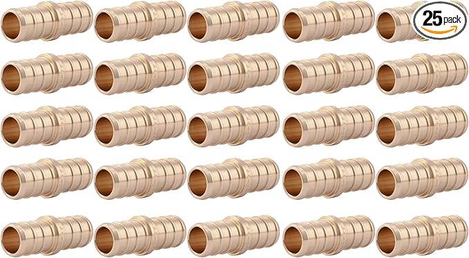 SharkBite 1/2 Inch Crimp Coupling, Pack of 25, Brass Plumbing Fitting, PEX Pipe, PE-RT, UC008LF