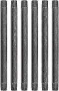 PIPE DÉCOR 1/2” x 11” Malleable Cast Iron Pipe Nipple, Pre-Cut Connectors, Industrial Steel Grey Fits Standard Half Inch Black Threaded Pipes Nipples and Fittings, Build Vintage DIY Furniture, 6 Pack